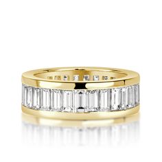 4.97ct Baguette Cut Diamond Eternity Band in 18k Yellow Gold Gents Ring, Mark Broumand, Emerald Cut Diamond Ring, Asscher Cut Diamond, Unique Bands, Diamond Eternity Band, Baguette Cut Diamond, Eternity Wedding Band, Engagement Bands