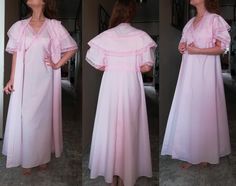 Vintage two piece robe and nightgown set has not material tag. I think cotton blend fabric  The robe has back side same amazing design Items was washed by me Nightgown bust pit to pit 19"(38")    49cm Waist: 18" length  51" 130cm Robe  waist 17" while closed bottons length  53" 135cm Excellent condition. I think not USED other nighties link https://www.etsy.com/shop/boutiqueseragun?section_id=6593449 Please review all photos in detail  READY TO SHİP There is an express shipping option I send you Vintage Peignoir, Cape Collar, Beautiful Nightgown, Victorian Nightgown, Nightgown Set, Vintage Two Piece, Nightgown Sets, Peignoir Sets, Angel Sleeve