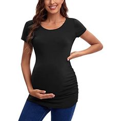 Nancy - La Belle Bump Casual Maternity T-shirt, Casual Maternity T-shirt Bump Friendly, Casual Black Bump Friendly Tops, Casual Solid Maternity Dress, Fitted Short Sleeve Maternity Top, Spring Short Sleeve Bump-friendly Tops, Bump-friendly Short Sleeve Tops For Spring, Bump Friendly Scoop Neck Tops, Spring Bump Friendly Short Sleeve Tops