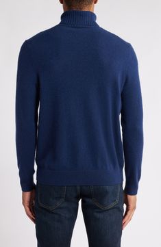 This luxuriously soft turtleneck pullover is cut from pure cashmere for a soft, cozy feel that's hard to beat. 28 1/2" length (size Medium) Turtleneck Long sleeves Ribbed trim 100% cashmere Dry clean Imported Men's Clothing Casual Cashmere Sweater With Funnel Neck, Cashmere Long Sleeve Turtleneck For Layering, Casual Long Sleeve Cashmere Turtleneck, Crew Neck Cashmere Turtleneck For Layering, Long Sleeve Cashmere Soft Knit Turtleneck, Cashmere Funnel Neck Polo Sweater, Cashmere Crew Neck Turtleneck For Layering, Casual Cashmere Turtleneck With Ribbed Collar, Blue Cashmere Turtleneck Sweater