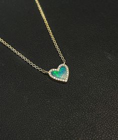 14K Solid Yellow Gold Opal -- 0.13 cts Diamonds -- 0.06 (VS2-SI G-H) Heart is 8MM x 8MM Chain is adjustable 16, 17, 18 inches Adjustable Necklace, Diamond Halo, Solid Yellow, Halo Diamond, Charm Necklace, Halo, Opal, Etsy Accessories, Accessory Gift