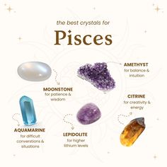 the best crystals for pisces info sheet with their meanings and uses, including amethyst, citrine, le