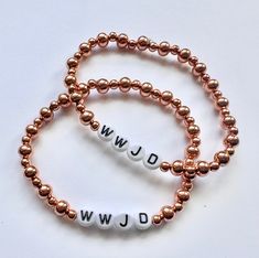 Rose Gold WWJD Beaded Bracelet Rose Gold Beaded Bracelets For Friendship, Rose Gold Beaded Bracelet With Round Beads, Beaded Bracelet, Jewelry Bracelets, Beaded Bracelets, Rose Gold, Ships, Bracelet, Gold