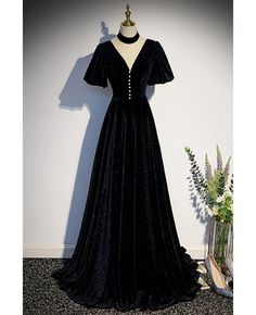 Get 10% off now! Buy elegant long black velvet vneck evening dress with sleeves at cheap price online. Free stable shipping and pro custom service since 2009. Velvet Formal Dress, Prom Dresses Black, Formal Dresses With Sleeves, Floor Length Prom Dresses, Color Rush, Evening Dresses With Sleeves, Evening Wedding, Black Prom Dresses, Dresses Black