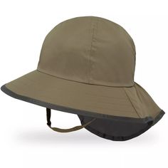 a tan hat with a black brim