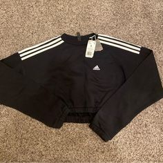 Adidas Women's Hyperglam Cropped Crew Sweatshirt Size S Black Color Tag Is Damaged. Otherwise New And Never Worn. From A Smoke Free/Pet Free Home Color Tag, Cropped Sweatshirt, Adidas Tops, Crew Sweatshirts, Adidas Black, Crop Sweatshirt, Black Adidas, Adidas Women, Black Color