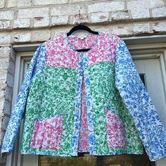 Roller Rabbit (Formerly Roberta Roller Rabbit) Brand New Without Tags Multicolor Block Print Quilted Jacket. Size Large. Never Worn. Quilted Cotton Made In India With Button Front Closure And Front Pockets. Pink, Blue, And Green Print On White Background. Tamarack Jacket, Color Block Coats, Roberta Roller Rabbit, Block Print Quilt, Roller Rabbit, Green Print, Cotton Quilts, Quilted Jacket, Block Print