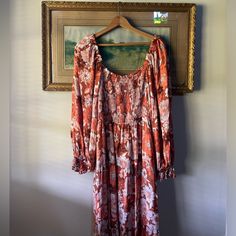 Gorgeous Groovy Orange Floral Long Sleeve Midi/Maxi Boho Dress By Mittoshop. Brand New With Tags, Purchased For A Wedding But Found Another Dress That Fits Me Better. Smocked Bodice, Billowy Sleeves, Tiered Skirt. Stunning! Brunch Midi Dress With Floral Print, Spring Flowy Peasant Dress With Smocked Back, Spring Peasant Dress With Smocked Back For Brunch, Flowy Peasant Dress With Smocked Back For Spring, Spring Brunch Peasant Dress With Smocked Back, Spring Midi-length Peasant Dress With Smocked Back, Spring Peasant Dress With Smocked Back, Summer Peasant Dress With Smocked Cuffs, Flowy Peasant Dress With Smocked Back For Brunch