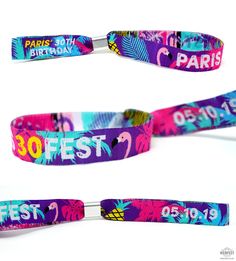 two wristbands with the words 30th birthday and 30 best in front of them