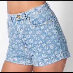 Authentic American Apparel White Floral Denim Shorts Nwot Never Been Worn As Seen On Eleanor Calder Size 24 High Waist Jeans For Spring And Summer, Fitted Blue Jean Shorts For Spring, Blue Spring Jeans In Short Length, Blue Short Jeans For Spring, White High Waist Denim Shorts, White Denim Shorts For Spring, Fitted High Waist Summer Jeans, Denim Blue Short Length Bottoms For Spring, White Denim Summer Bottoms