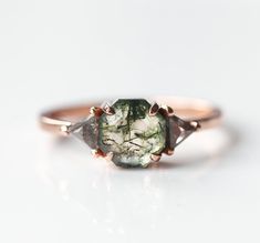 Engagement Rings Moss, Engagement Rings Moss Agate, Salt Pepper Diamond, Green Gemstone Ring