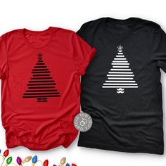 Christmas Tree Relaxed Fit Tee for Him and Her /// #beforetheidos #christmas #christmastree #mrandmrs #funnychristmas Christmas Holiday Shirt With Graphic Print, Christmas Holiday Graphic Print Shirt, Black Holiday Shirt, Christmas Festive Shirt With Graphic Print, Black Short Sleeve T-shirt For Festive Occasions, Black Shirt With Graphic Print For Holiday, Black Graphic Print Shirt For Holiday, Festive Christmas Graphic Print Shirt, Black Short Sleeve Shirt For Holiday