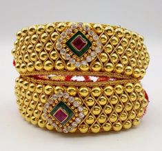 Vintage handmade fabulous ethnic tribal jewelry, cuff bracelet rajasthani punchi traditional wedding anniversary women's jewelry.The gold beads or balls are studded in a threads for making bracelet.gross weight-40 grams approx.metal-yellow gold.metal purity- 20karat.width-2.5 cm approx.length-8 inches,(contact for custom length for bracelet)brand-handmade.There is wax inside the gold beads.Gold jewelry is handmade designer jewelry. so, there can be slight difference in size and weight of the art Rajputi Punchi Design Gold, Rajputana Jewellery, African Bangles, Simple Gold Bangle, Rajputi Jewellery, Belly Dance Jewelry, Foot Bracelet, Wrist Bracelet, Dance Jewelry