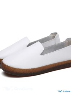 OrcaJump - PU Leather Round Toe Flat Heel Loafers: Casual, Soft, Daily Work/Walking Shoes for Spring/Summer in Comfortable White Slip-on Flats, Comfortable White Slip-ons With Flat Heel, Summer Loafers With Rubber Sole, Summer Loafers With Rubber Sole And Flat Bottom, White Flat Bottom Slip-ons For Summer, Spring Slip-on Moccasins With Rubber Sole, White Flat Slip-ons For Summer, Classic Round Toe Slip-ons For Spring, Casual White Almond Toe Leather Shoes