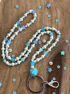 Handmade, Personalized, Beaded Lanyard for Teachers and School Staff / Wooden Beads, Clay Beads, and Star Beads / Different Color Options - Etsy Beaded Lanyards Diy, Diy Teacher Lanyard, Lanyard Ideas, Lanyard Beads, Diy Lanyard, Beads Clay, Teachers Diy, Star Beads, Beaded Lanyard