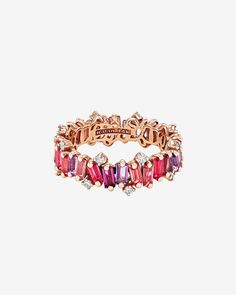 Kalan By Suzanne Kalan Amalfi Burst Red Mix Eternity Band in 14k rose gold Selling Design, Pink Topaz, Baguette Cut, Eternity Band, Precious Gemstones, White Diamonds, Top Selling, Morganite, Eternity Bands