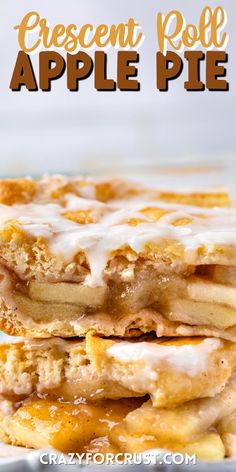 an apple pie is stacked on top of each other