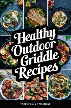 the cover of healthy outdoor griddle recipes, including grilled vegetables and salads