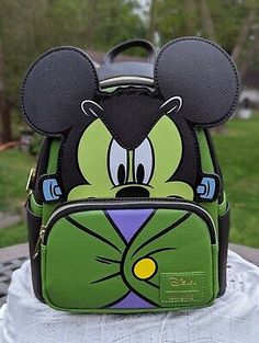 Premium Quality Mickey Mouse Frankenstein Mickey Cosplay Mini-Backpack - EE Exclusive Loungefly, Women's Bags & Handbags Green Disney School Backpack, Themed Black Backpack For Theme Parks, Themed Backpack For Cosplay, Dark Mickey Mouse, Mouse Cosplay, Cute Mini Backpacks, Pop Culture Gifts, Disney Loungefly, Mini Backpacks