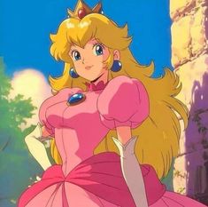 the princess in her pink dress is looking at something