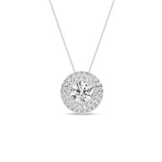 Quaint Double Halo Atmos Round Pendant_Product Angle_PCP Main Image Diamond White Solitaire Necklace With Halo Design, Dazzling Halo Lab Grown Diamond Jewelry, Diamond White Solitaire Pendant Necklace With Halo Design, White Halo Pendant Diamond Necklace, Diamond Solitaire Necklace With Halo Design, Dazzling Round Pendant Diamond Necklace With Halo Design, Classic White Gold Solitaire Necklace With Halo, Timeless Lab Grown Diamond Halo Jewelry, Diamond White Halo Diamond Necklace