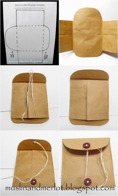 how to make an envelope out of brown paper with string and buttons on the front