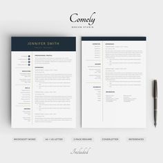 a clean and professional resume template with two pages on the front, one is black and white