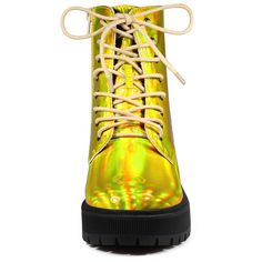 These colorful combat boots feature a round toe, lace-up decor, and a zipper closure. Designed to fashion and cool style to any look, this style goes great with both jeans and shorts. The lace-up design allows you to adjust the shoes to fit your feet well. These boots look amazing when matching your jeans, leggings, or shorts. These combat boots are ideal for casual walking and lounging around. Trendy Lace-up Platform Boots With Zipper Closure, Lace-up Platform Boots With Zipper For Streetwear, Streetwear Lace-up Platform Boots With Zipper Closure, Streetwear Lace-up Platform Boots With Zipper, Trendy Lace-up Martin Boots For Streetwear, Trendy Spring Lace-up Boots, Lace-up Martin Boots For Spring Streetwear, Spring Streetwear Lace-up Martin Boots, Trendy High-top Lace-up Boots For Party