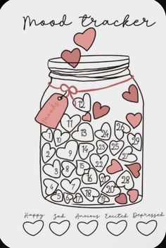 a mason jar filled with hearts on top of a table next to the words moot tracker