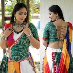 "✦We provide high quality Indian Ethnic wear for women. We house a wide range of collections of dresses, which include the designer lehenga choli ,bridesmaid lehenga choli,festival lehenga choli,latest gowns, party wear Lehenga Choli,indian wedding lehengas,ready made lehenga,sabiyasachi lehengas,bollywood designer outfits and many more. Navaratri Lehenga (Full stitched) Lehenga:- (Full stitched) Fabric :- Heavy Cotton Inner :- Crape Colour :- Off-White Length :- 42\" Size :- 42\" Work :- Heavy Kediya Style Blouse For Chaniya Choli, Navaratri Lehenga, Garba Lehenga, Indian Wedding Lehengas, Lehenga Chunni, Choli Navratri, Navratri Outfits, Latest Gowns, Lehenga Choli Latest