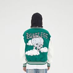 Description:Cloud and skeleton embroidery varsity jacket with premium fabric designed by BONELESS®Composition:80% Polyester 20% RayonBrand:BONELESSWearing:Model is 178 cm / 5' 10'' | 65 kg / 143.3 lbs wearing size MShipping & Taxes... Sophisticated Streetwear, Skeleton Embroidery, Fluffy Clouds, High Fashion Outfits, Company Slogans, Tax Free, Apparel Design, Everyday Wardrobe, Embroidered Design