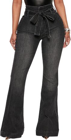 Crafted from high-quality black denim, these high-waisted jeans are designed for both style and comfort. The included belt cinches the waist for a flattering fit, while the versatile color makes them a staple piece in any wardrobe. Elevate your outfit game with these must-have jeans. 95% Polyester, 5% Elastane Brand Size Dress Bust Waist Hip XS 0-2 31-32.5'' 23-24'' 31-34" S 4-6 33-35'' 25-26'' 35-37" M 6-12 35-36'' 27-28'' 38-39" L 12-14 38-40'' 29-31'' 40-42" XL 14-16 40-42'' 33.5-36'' 44-46" 2XL 18-20 42"-44" 37"- 40" 47"-50" Casual High Waist Belted Jeans, Casual High-waist Belted Jeans, Belted High Waist Dark Wash Bottoms, High Rise Dark Wash Belted Bottoms, Trendy High Rise Belted Jeans, High Rise Belted Jeans, Casual Straight Leg Belted Jeans, Casual Mid-rise Belted Jeans, Chic High Rise Belted Jeans