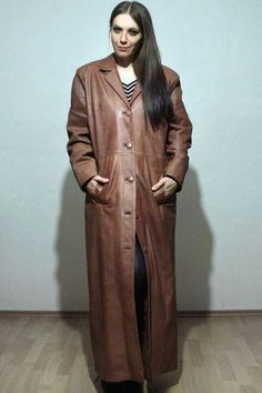 Long Leather Coat / Vintage Brown Leather Trench Coat With - Etsy Elegant Brown Leather Jacket For Winter, Elegant Mink-colored Leather Outerwear, Classic Soft Leather Winter Outerwear, Classic Brown Fur Coat For Work, Brown Leather Long Coat For Fall, Brown Long Coat With Faux Fur Lining, Elegant Brown Leather Long Coat, Brown Long Fur Coat For Work, Elegant Long Brown Leather Jacket