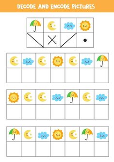 the sun, moon and umbrellas are arranged in rows to match each other's colors