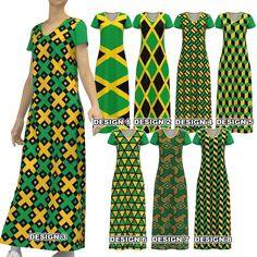 "Jamaica The Cross Flag Color Inspired Black Green Gold Yellow Jamaican Short Sleeve Modest Long Maxi Dress Look pretty and modest in this beautiful long maxi dress featuring all-over colorful printed design that you can wear in style for any occasion. + Can't find what you are looking for? + Need this product in other design, pattern, or color? + Want to add name or some text on this product? >> Contact me and I'll do my best to help you. == ABOUT THIS ITEM == + Round neckline. + Available in s Casual Multicolor Maxi Dress, Green Maxi Dress With Colorful Pattern, Casual Fitted Multicolor Print Maxi Dress, Casual Multicolor Print Fitted Maxi Dress, Multicolor Graphic Print Maxi Dress For Vacation, Multicolor Maxi Dress With Graphic Print, Fitted Multicolor Print Maxi Dress, Casual Multicolor Graphic Print Maxi Dress, Colorful Pattern Green Maxi Dress