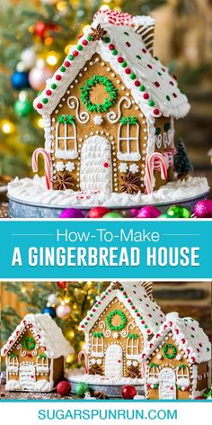 how to make a gingerbread house in the shape of a christmas tree with text overlay