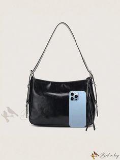 Bird in Bag - Minimalist Womens Single Shoulder Colorful Bag Minimalist Rectangular Shoulder Bag With Cell Phone Pocket, Trendy Hobo Tote Bag With Cell Phone Pocket, Trendy Rectangular Hobo Bag With Cell Phone Pocket, Chic Shoulder Bag With Cell Phone Pocket For Errands, Colorful Bags, Square Bag, Pu Leather, Leather, Black