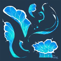 some blue and white designs on a black background