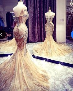 Luxury Long Mermaid V-neck Beadings Tulle Prom Dress Beaded Wedding Dress Mermaid, Champagne Evening Gown, Gold Evening Dresses, One Shoulder Prom Dress, Bow Wedding Dress, Gold Prom Dresses, Mermaid Evening Gown, Prom Dresses Sleeveless, Prom Dresses For Sale