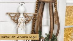 rustic diy wooden angel ornament hanging on the wall