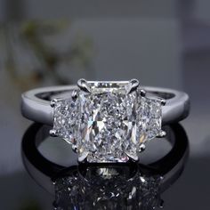 Radiant Cut 3 Stone Diamond Engagement Ring 3 Stone Engagement Ring, Radiant Ring, Radiant Cut Engagement Rings, Radiant Engagement Rings, Three Stone Diamond Ring, Future Engagement Rings, 3 Stone Engagement Rings, Radiant Cut Diamond, Natural Diamond Engagement Ring