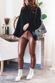 The Laura Faux Leather Pants – OHM BOUTIQUE Sleek Brown Leather Bottoms, Sleek Polyurethane Leggings For Fall, Sleek Leather Bottoms For Fall, Chic Polyurethane Leather Pants For Winter, Chic Winter Leather Pants, Brown Leather Pants For Night Out, Trendy Brown Leather Pants For Fall, Brown Leather Leggings For Fall, Faux Leather Leggings For Fall