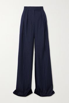 EXCLUSIVE AT NET-A-PORTER. Alex Perry's pants are tailored from twill with neat silver pinstripes for a touch of shimmer. They're designed to sit high on the waist and have a relaxed, wide-leg shape accentuated by front pleats. Complete the look with a tucked-in blouse or sweater. Dark Blue Dress, Alex Perry, Professional Wardrobe, Work Wardrobe, Girly Outfits, Elegant Outfit, Net A Porter, Classy Outfits, Women Collection