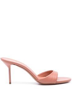 rose pink calf leather almond open toe single toe strap branded leather insole leather sole 70mm high stiletto heel slip-on style