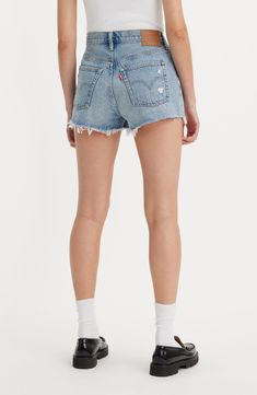 Distressed for the best, these high-rise cutoffs are made with nonstretch denim and the iconic 501 silhouette that's a must for warm weather. 2" inseam; 25" leg opening; 11" front rise; 16" back rise (size 29) Button fly Five-pocket style 100% cotton Machine wash, tumble dry Imported Cheap Cotton Jean Shorts By Zara, Cheap Zara Women's Jean Shorts, Cheap Zara Denim Jean Shorts, Cheap Zara Jean Shorts, Levi's Relaxed Fit Jean Shorts With Frayed Hem, Levi's Cutoff Relaxed Fit Bottoms, Denim Shorts Outfits, Demin Shorts, Short Denim Shorts