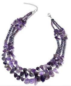 This beautiful 18 inch necklace combines the beauty of 451 Total Carat Weight Amethyst gemstones with deep purple Swarovski crystal beads to make a definite and beautifully unique statement. 🔮 Amethyst, ranging from violet to deep dark purple, is a precious quartz gemstone that many believe to be a very powerful and protective high spiritual vibration.  For many thousands of years it has been said to have absolutely no negative energy.  In fact, it is believed to block negativity and mental str No Negative Energy, British Crown Jewels, Pyramid Necklace, Amethyst Bracelet Beads, February Birthstone Necklace, Chip Necklace, White Topaz Earrings, Necklace Amethyst, Beaded Cuff Bracelet