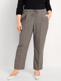 High-Waisted Billie Pull-On Straight Trouser | Old Navy Casual Ankle-length Pants With Gathered Waist, Mid-rise Relaxed Fit Pull-on Pants, Casual Relaxed Fit Pants With Gathered Waist, Casual Pants With Gathered Waist And Relaxed Fit, Casual Workwear Pants With Elastic Waistband, Business Casual Stretch Pants With Elastic Waistband, Ankle-length Bottoms With Hip Pockets For Fall, Ankle-length Pants With Hip Pockets For Fall, Workwear Tapered Leg Bottoms With Comfort Stretch