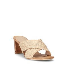 PRICES MAY VARY. Look alluring in the timeless elegance of these classic and chic LAUREN Ralph Lauren Freddi Raffia Sandal with crisscross vamp. It features stacked leather heel with LRL metal logo at the heel. Leather upper and lining. Padded leather insole. Slip-on styling. Stiletto heel. Raffia Sandals, Ralph Lauren Womens, Metal Logo, Metallic Logo, Heeled Sandals, Pharmacy Gifts, Stiletto Heel, Lauren Ralph Lauren, Leather Heels