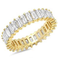 14K Gold Diamond Vertical Baguette Ring  Carat Weight: 3.4cts. Please allow 4 weeks for production Wedding Rings Baguette, Gold Stacking Rings Wedding, Emerald Eternity Band, Wedding Band Rings, Baguette Ring, Gold Ear Cuff, Ear Cuff Earings, Circle Diamond, Gold Band Ring