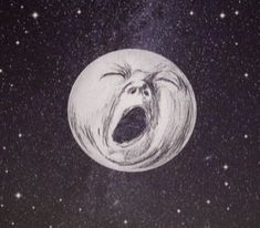 an image of a screaming face in the sky with stars around it, as if from outer space